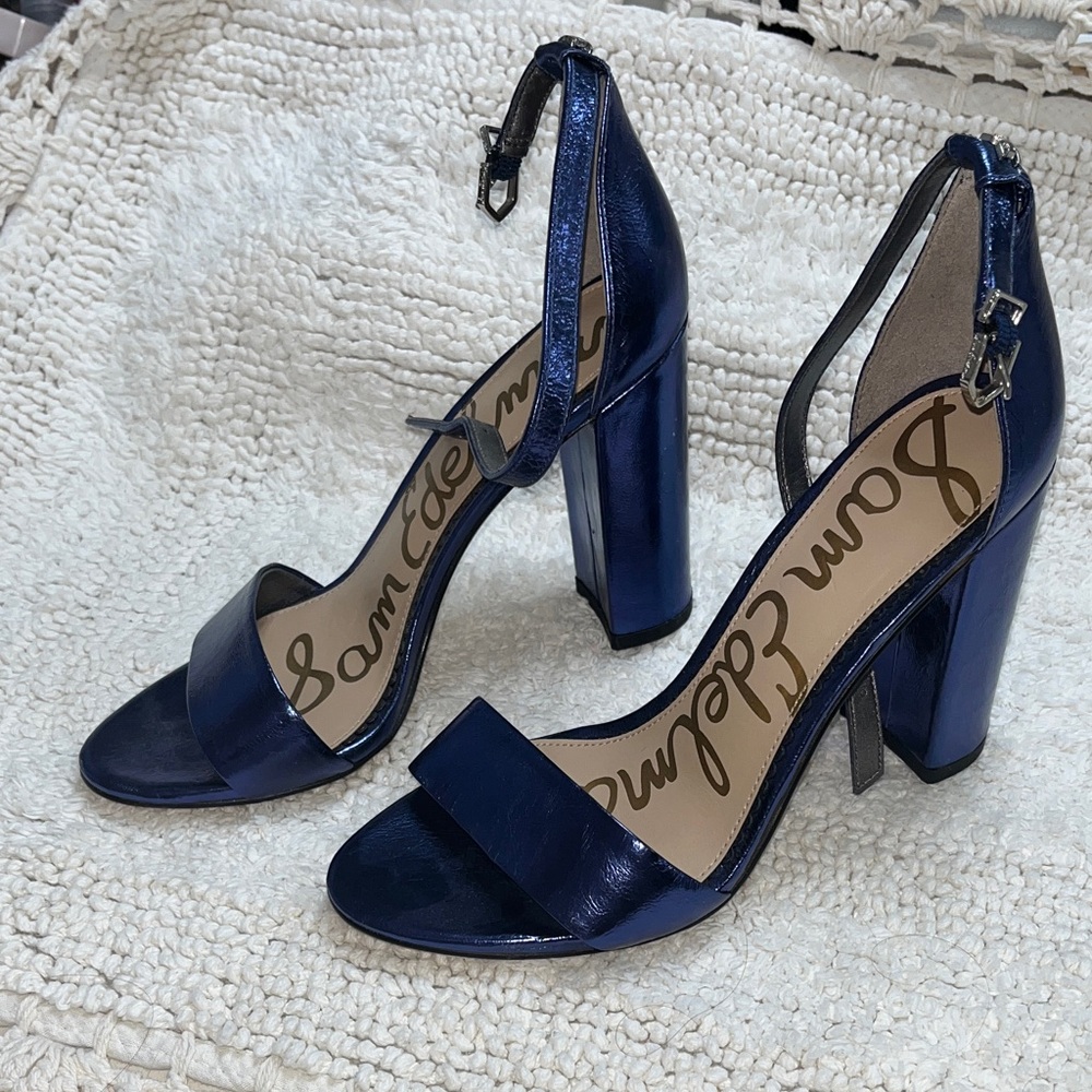Sam Edelman Shiny Blue Block Heel Sandals
